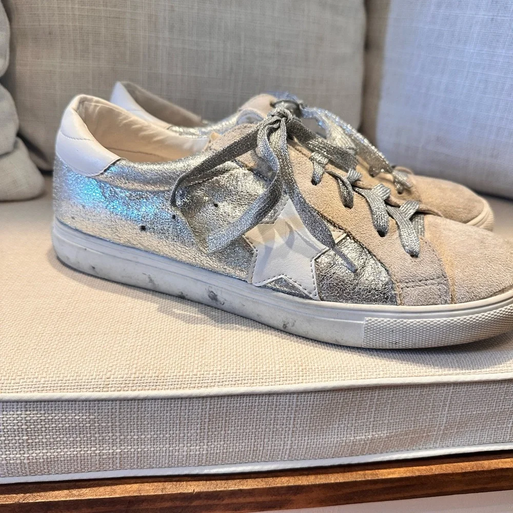 Silver and Beige Star Sneakers - Picture 2 of 4